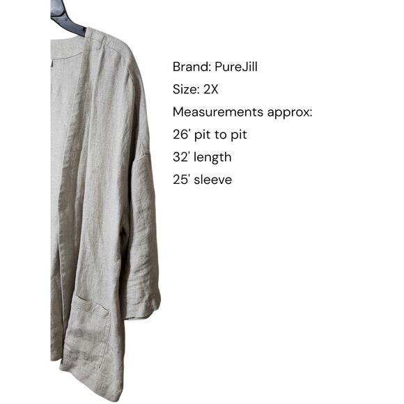 J.Jill Pure Jill Plus Size 2X Unstructured Blazer Open Front Beige Pockets - Picture 3 of 9